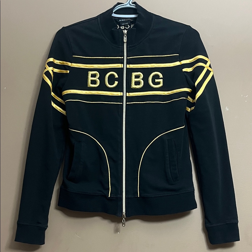 BCBG Black Bomber Jacket with Gold Accents Fitted